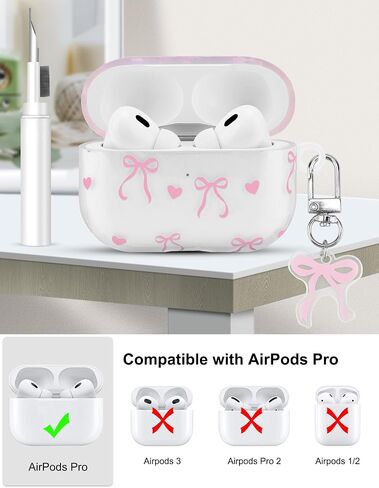 Compatible with Airpods Pro Case, Cute Big Bow Heart Aesthetic Design with Carabiner, Soft TPU Skin Anti-Scratch Shockproof Protective Cover for Women Girls in Kuwait
