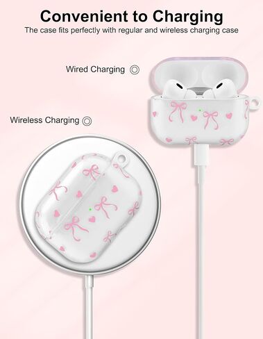 Compatible with Airpods Pro Case, Cute Big Bow Heart Aesthetic Design with Carabiner, Soft TPU Skin Anti-Scratch Shockproof Protective Cover for Women Girls in Kuwait