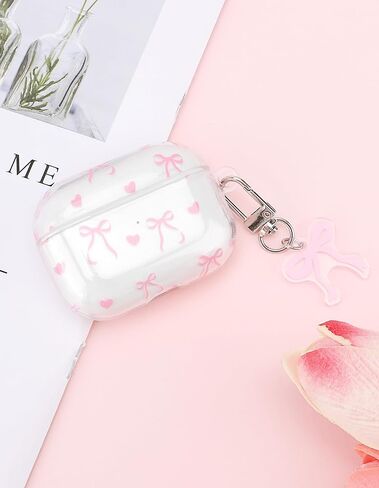 Compatible with Airpods Pro Case, Cute Big Bow Heart Aesthetic Design with Carabiner, Soft TPU Skin Anti-Scratch Shockproof Protective Cover for Women Girls in Kuwait