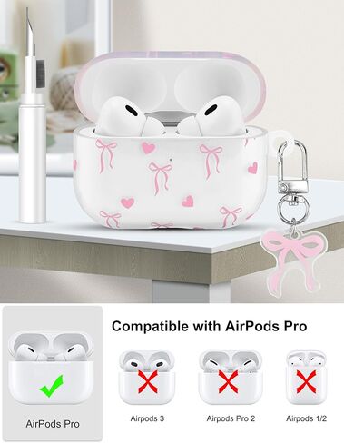 متوافق مع Airpods Pro Case ، تصميم جمالي كبير للقوس الكبير مع Carabiner ، ناعم TPU الجلد المضاد للخلع الغطاء الصدمات للنساء للنساء in Kuwait