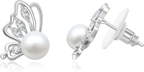 Velvique Pearl Stud Earrings,Gold-plated Butterfly Accessories,Handpicked Freshwater Cultured Pearl,Exquisite Gifts for Women. in Saudi Arabia