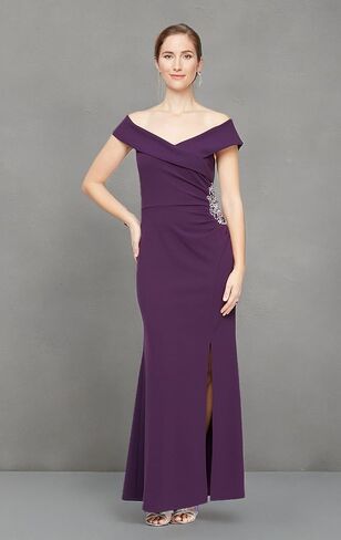 S.L. Fashions Women's Off Shoulder Side Embellished Portrait Collar Dress in Saudi Arabia