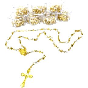 (12) PCS - Baptism, First Communion Rosary Favor Gold Pearl Recuerdos para Primera Comunion Niña Niño