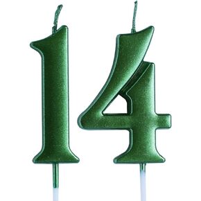 Green 14th Birthday Candle, Number 14 Years Old Candles Cake Topper, Boy Or Girl Party Decorations, Supplies