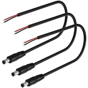 3Packs DC Power Pigtail Cable,DC Barrel Plug Connector 2.1mm x 5.5mm DC Male Plug to Bare Wire Open End Power Wire Supply Repair Cord for CCTV Security Surveillance Camera,12V 24V 36V Adapter 1.5ft