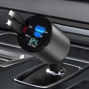 Retractable Car Charger with 100W, Car Fast Charger Double TypeC, Retractable Cables (31.5 inch) and 2 Charging Ports, Compatible with iPhone 15/14/13/12 Pro Max XR, iPad, Samsung, Pixel