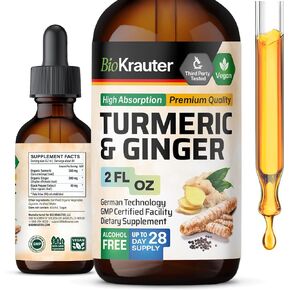Turmeric and Ginger Supplement Tincture - Turmeric Curcumin Immune Support Drops - Organic Turmeric Supplement with Black Pepper - High Potency Vegan Formula - 4 Fl.Oz.
