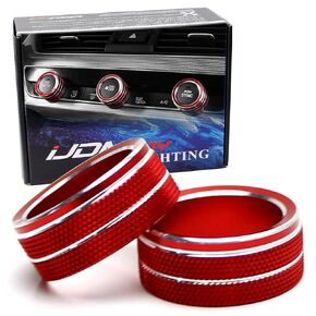 iJDMTOY 2pcs Sports Red Anodized Aluminum Stereo Audio Volume Control Switch Knob Ring Covers Compatible with 2018-2022 Honda Accord