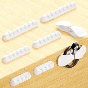 USB Cable and Appliance Cord Clips, 8 Packs White Self Adhesive Desk Cord Kitchen Cable Organizer Cable Management, Wire Holder, Cord Holder