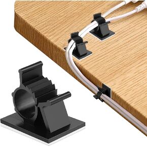 50Pcs Locking Tab Cable Clips, Adhesive Cord Organizer Cable Management Guide for PC Desk Computer Mouse Phone USB Charging Cables Indoor Office Home (Black)