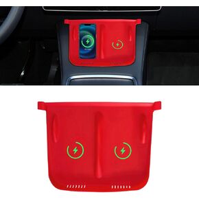 Center Console Wireless Charger Anti-Slip Silicone Mat, Waterproof Phone Pad for Wireless Charging, Car Interior Accessories Universal for Model 3 Model Y 2021-2024 (Luminous, Black) in Kuwait