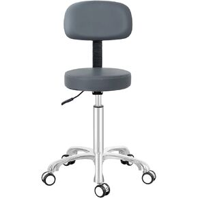 Antlu Rolling Stool Drafting Chair for Garage Shop Workbench Kitchen Medical Salon,Swivel Adjustable Stool with Wheels and Back Support (Black, Without Foot Ring)