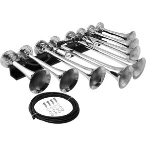 Vixen Horns Train Horn for Truck/Car. 8 Air Horn Chrome Plated Trumpets. Super Loud dB. Fits 12v Vehicles Like Semi/Pickup/Jeep/RV/SUV VXH8124XLC