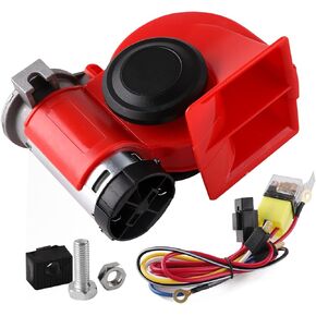 بوق هوائي للشاحنات، بوق القطار الكهربائي الحلزوني المدمج، بوق السيارة ذو مكبر الصوت الفائق 12 فولت 150 ديسيبل مع مجموعة أسلاك، وينطبق على أي مركبة أو شاحنة أو دراجة نارية 12 فولت (أحمر) in Kuwait
