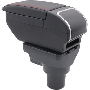 Armrest Box for Hyundai Accent Verna Solaris 2 2017 2018 2019 2020 Center Storage Box Organizer Interior Consoles with Cup Holder Double-Layer Black Accessories (Black with Black Thread)