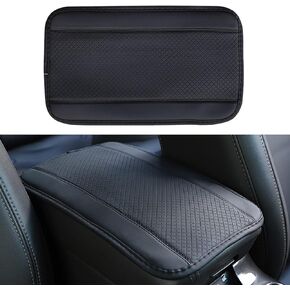 jeseny 1 PC Car Fiber Leather Double Line Stereo Embossed Center Console Mat, Four Seasons Universal Armrest Box Pads, Car Waterproof Anti-Slip Hand Arms Soothing Pad, for Most Cars (Black)