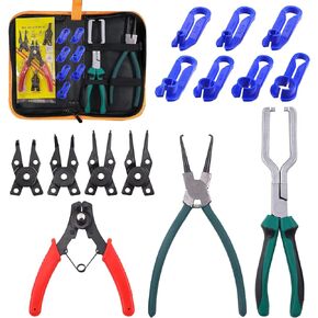 Swpeet 4Pcs Automobile Hose Remover Pliers Assortment Kit, Swivel Flat Band Fuel Hose Clamp Plier, Line Tube Hose Remover, 9 Inch Fuel Filter Caliper, Hose Pipe Clamp Clip Pliers for Hose Clamps