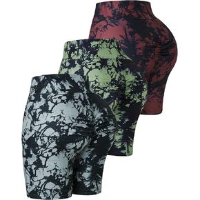 Milumia Women's 3 Pack Workout Shorts High Waisted Scrunch Butt Lifting Tie Dye Yoga Biker Shorts