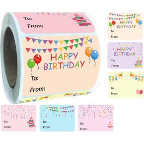 Happy Birthday Gift Tags Name Tags Stickers 1.5 x 2 Inch - Rectangle Christmas to from Labels Present Stickers Festival Birthday Stickers for Kids Party Favors Envelope Packages Seals 300 Pcs