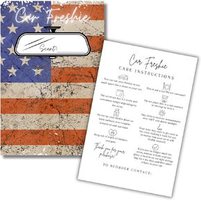 Car Freshie Insert Cards | 50 pk 4x6" American Flag Patriotic Manly, fits in 5x7" for Holographic Bags Freshie Scent Label Care Instruction Cardstock