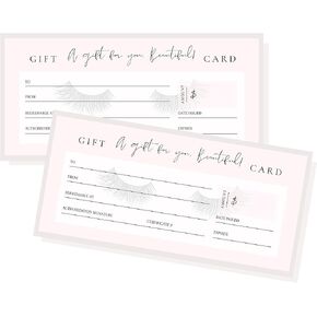 Blank Gift Certificates with Lashes | 30 Pack | 3.75 x 8.25" inch Size Gift Card | Eyelash Extension Supplies | Small Business Gift Certificate | Pink & Lash Design