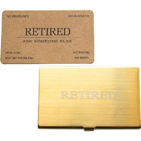 RXBC2011 Retired Business Cards Kraft Rustic Funny Retirement Gift (Pack of 50/With Gold Stainless Steel Case) For Retired Men Women Coworkers Employees Boss Friend Colleague