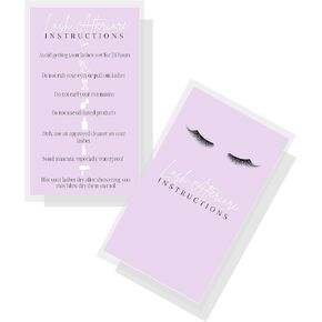 Lash Extension Aftercare Instructions Cards | 50 Pack | 2x3.5" inch Business Card Size | Lavender Purple Card Design