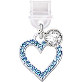 ELISE & FONDA TP301 Type-C USB Charging Port Anti Dust Plug Crystal Love Heart Cell Phone Charm for Samsung/Huawei/OnePlus/Xiaomi/oppo Android Phones (Blue)