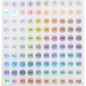 15 Sheets 1 to 100 Reflective Laser Small Round Consecutive Numbers Stickers Self Adhesive Inventory Storage Organizing Label Stickers 2/5 Inch for Home School Office Decoration