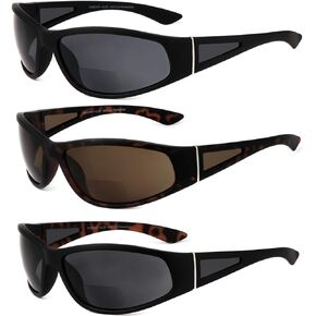 3 Pairs Bifocal Sunglasses for Men and Women with Side Protection Lenses, Wrap Around Tinted Readers