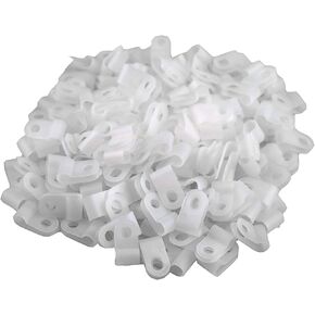 200pcs White Nylon R-Type Cable Clamps Fastener for 3/16 Inch (4.8mm) Dia Wire Tube (Plastic Wire Cord Clip Fixer)