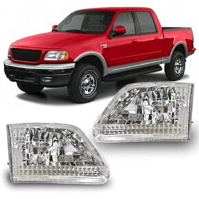 Winjet Headlight Assembly Fit For [1997-2004 Ford F-150 Pickup], Head Lamps Replacement For [1997-1999 Ford F-250], A Pair Front Lamps For [1997-2002 Ford Expedition] (Black Housing Clear Lens)