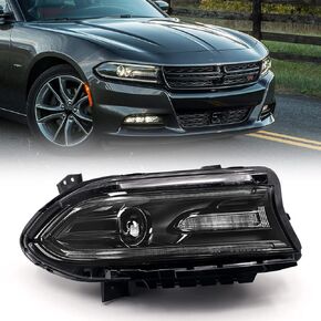 FIONE Xenon Model Compatible with Dodge Charger Headlight Assembly 2015-2021 HID Headlamp with LED DRL Tubes Left Driver Side LH