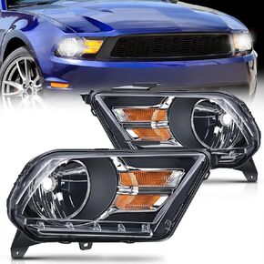 Nilight Headlight Assembly for 2010 2011 2012 2013 2014 Ford Mustang Pickup Truck Replacement Headlamp Black Housing Amber Reflector Driver and Passenger Side, 2 Years Warranty