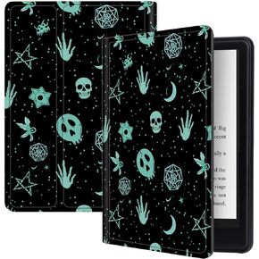 Slim Case for Kindle Paperwhite 11th Generation 6.8", Folding PU Leather Soft TPU Inner Cover Smart Kindle Paperwhite 2021 E-Reader Shell with Auto Wake/Sleep, Skull Moon Gothic