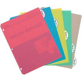 1InTheOffice Plastic Binder Dividers for 3 Ring Binder 8.5 x 11, 5 Tab Poly Index Dividers, 5 Tab Set, Assorted Colors, 2 Pack