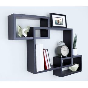 Ballucci Cube Floating Shelves, 3 Square Interlocking Decorative Wall Shelf, Geometric Box Shelves for Living Room, Bedroom, Bathroom, White