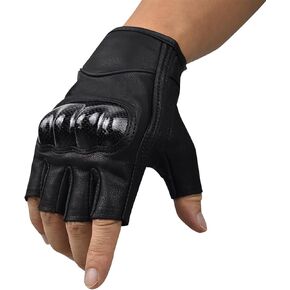 Goatskin Leather Motorcycle Gloves for Men Women Fingerless Motorbike Riding Gloves with Carbon Fiber Protection