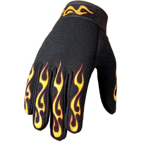 Hot Leathers Yellow and Red Flame Mechanic Gloves