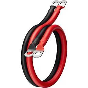 BougeRV Battery Cable 4 AWG 1 Feet in Pair, Flexible Silicone and Pure Copper Wire Set, with M8 5/16" Lugs, for Power Inverter, Battery, RV, Marine (4 Gauge 1Ft/12Inch)