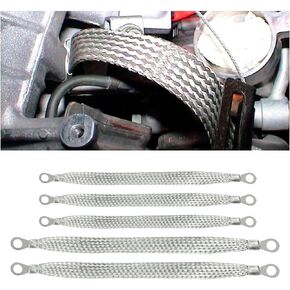 Automotive Ground Strap Kit, 3PCS 10"×1/2" & 2PCS 13"×1/2" Auto Engine Ground Strap, Heavy Duty Flat Braided Tinned Copper Ground Strap, Universal Ground Cable Strap for Most Cars