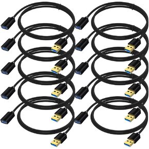 USB Extension Cable 10-Pack, 6 Feet USB 3.0 Extender Cord Male to Female for USB Flash Drive, Card Reader, Hard Drive, Keyboard,Mouse, Xbox, Printer, Camera