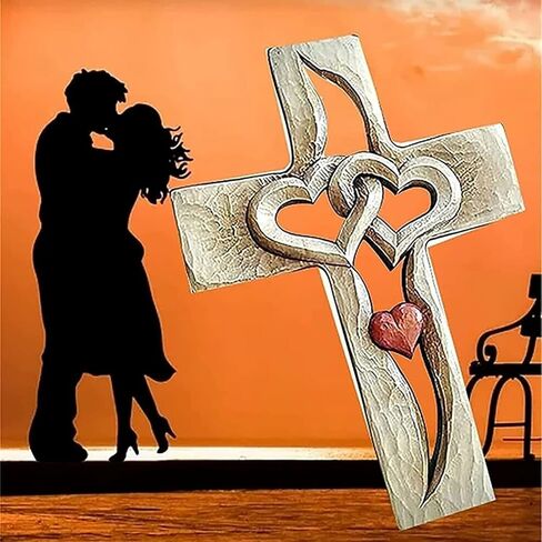 YunQin Carved Wooden Cross-Intertwined Hearts,Wall Hanging Hand Antique Design,Two Hearts Joined, Home Living Room Decor,Wall Art Gift for Friends Family (Red heart XXL) in Saudi Arabia
