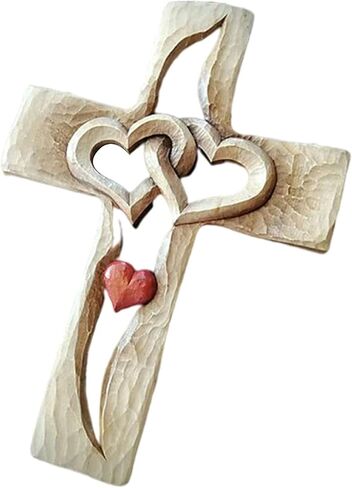 YunQin Carved Wooden Cross-Intertwined Hearts,Wall Hanging Hand Antique Design,Two Hearts Joined, Home Living Room Decor,Wall Art Gift for Friends Family (Red heart XXL) in Saudi Arabia