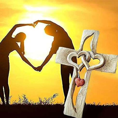 YunQin Carved Wooden Cross-Intertwined Hearts,Wall Hanging Hand Antique Design,Two Hearts Joined, Home Living Room Decor,Wall Art Gift for Friends Family (Red heart XXL) in Saudi Arabia