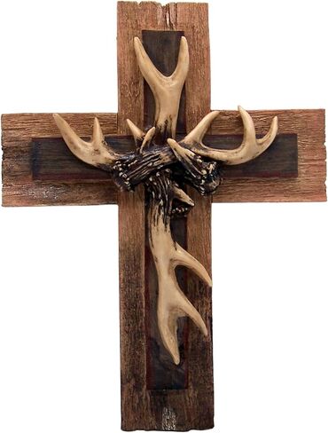 Rustic Wood Look Wall Cross Featuring Antlers, Rustic Décor, Religious Themed, 13.5 Inches in Saudi Arabia