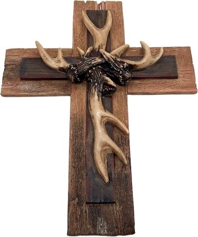 Rustic Wood Look Wall Cross Featuring Antlers, Rustic Décor, Religious Themed, 13.5 Inches in Saudi Arabia