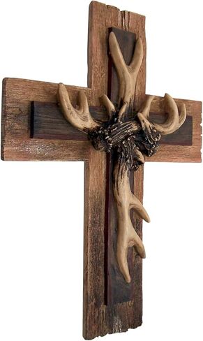 Rustic Wood Look Wall Cross Featuring Antlers, Rustic Décor, Religious Themed, 13.5 Inches in Saudi Arabia