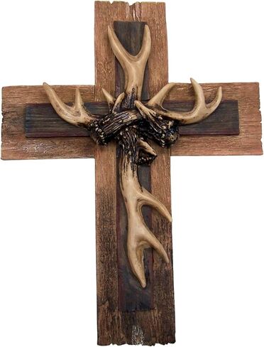 Rustic Wood Look Wall Cross Featuring Antlers, Rustic Décor, Religious Themed, 13.5 Inches in Saudi Arabia