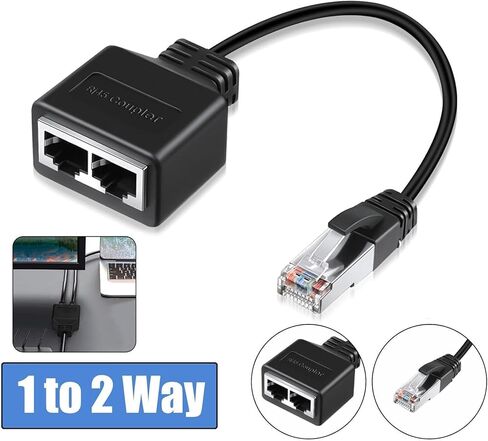 مقسم كابل إيثرنت RJ45 من 1 إلى 2، محول شبكة إيثرنت مقسم للشبكة المحلية (LAN) ذكر إلى أنثى محول لـ Cat5/Cat5e/Cat6 in Kuwait